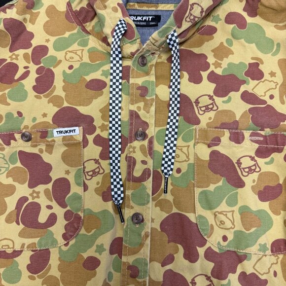 TRUKFIT Camo Hooded Button Up Shacket 3XL Skate Streetwear Long Sleeve Tan Brown - Picture 7 of 8